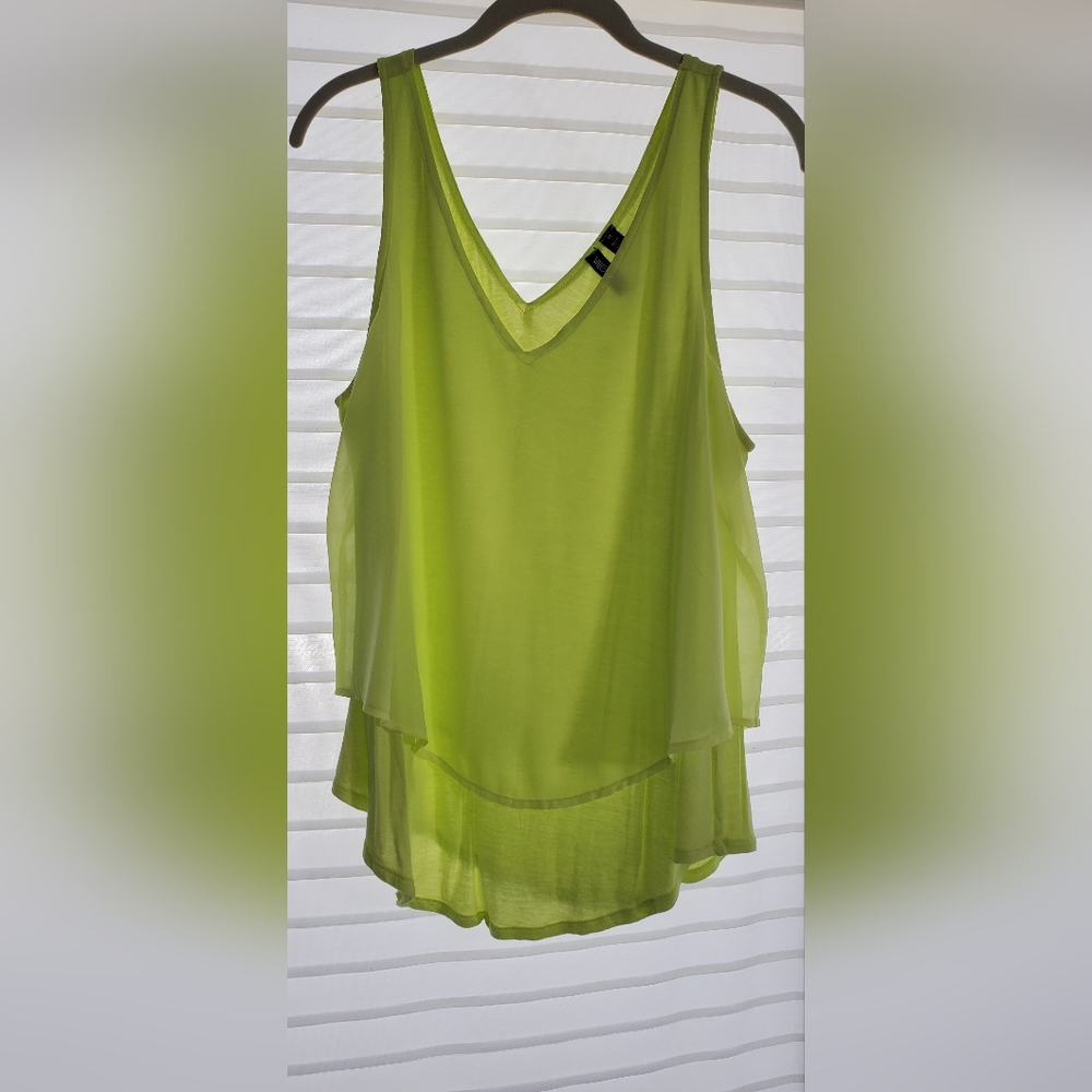Medium Lime Green V-neck blouse with double overlay by Valette